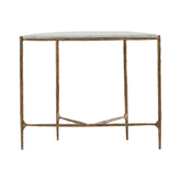 Colombes Console Table featuring a sculptural marble top and hand-forged iron base, showcasing a luxury mid-century modern design perfect for entryways or living rooms.